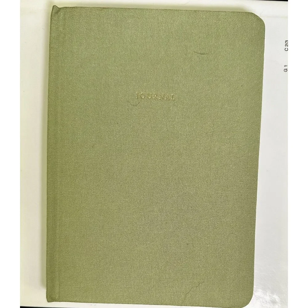 Linen-Look Lined Journal — Sage/Olive Green with Gold 